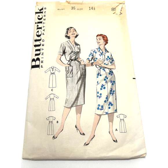 Butterick Vintage 1950's Pattern #8512 Women's Half Size Shirt Dress Size 14.5 - Picture 1 of 6